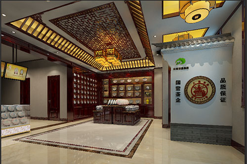 让胡路古朴典雅的中式茶叶店大堂设计效果图